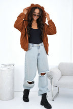 Women's Hoodie Teddy Zip-Up Bear Ears Hood – Hoodie | GUOCALI – view 12