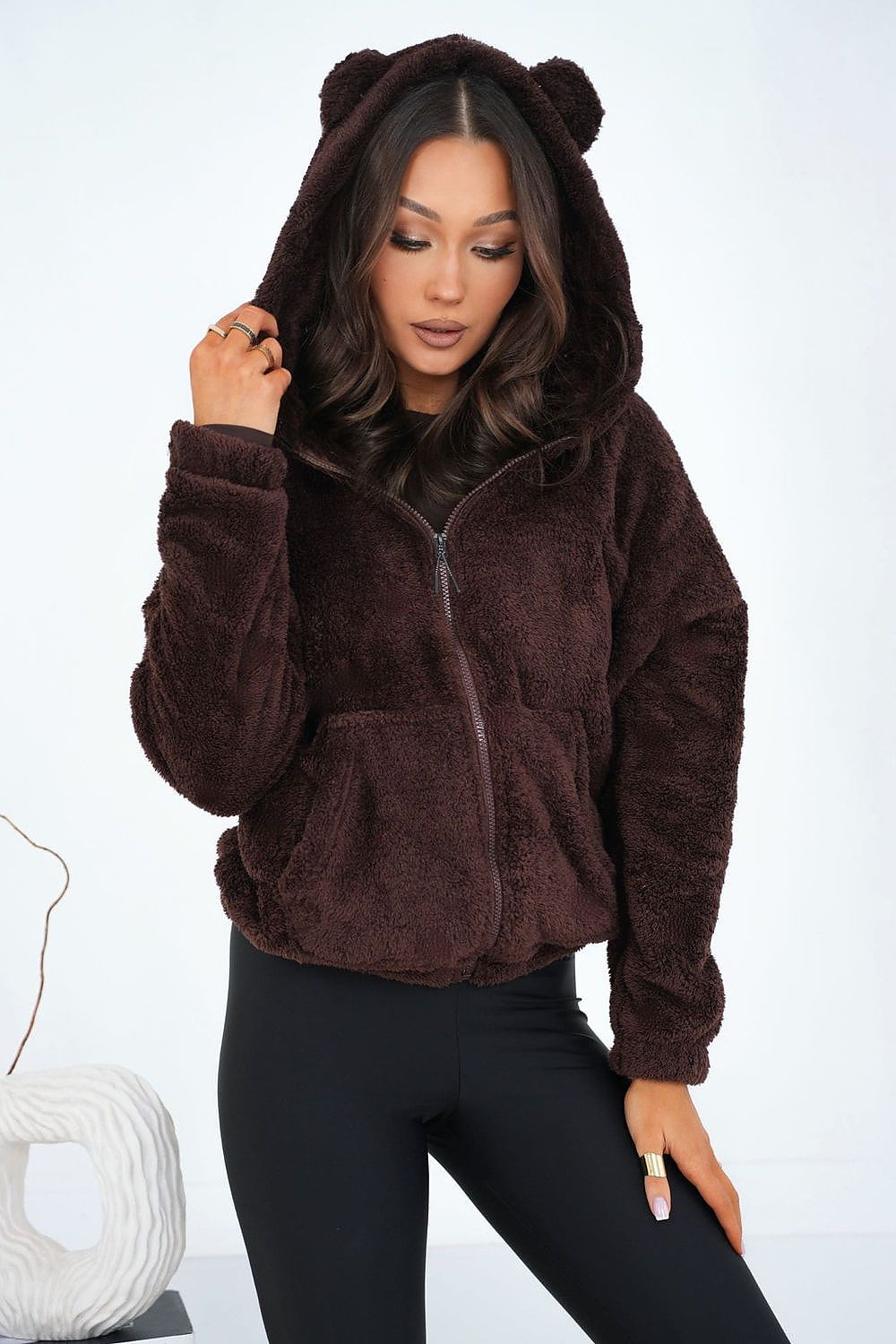 Women's Hoodie Teddy Zip-Up Bear Ears Hood – Hoodie | GUOCALI – view 4