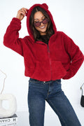 Women's Hoodie Teddy Zip-Up Bear Ears Hood – Hoodie | GUOCALI – view 7