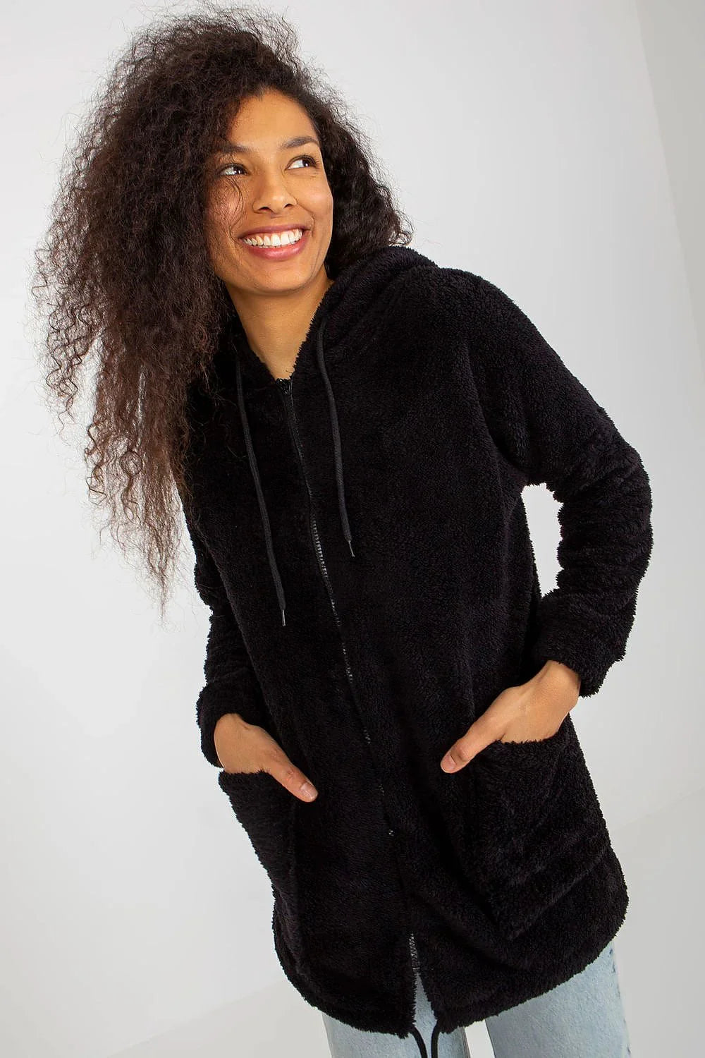Women's Hoodie Zip-Up Relaxed Fit Split Pockets Black – Hoodie | GUOCALI
