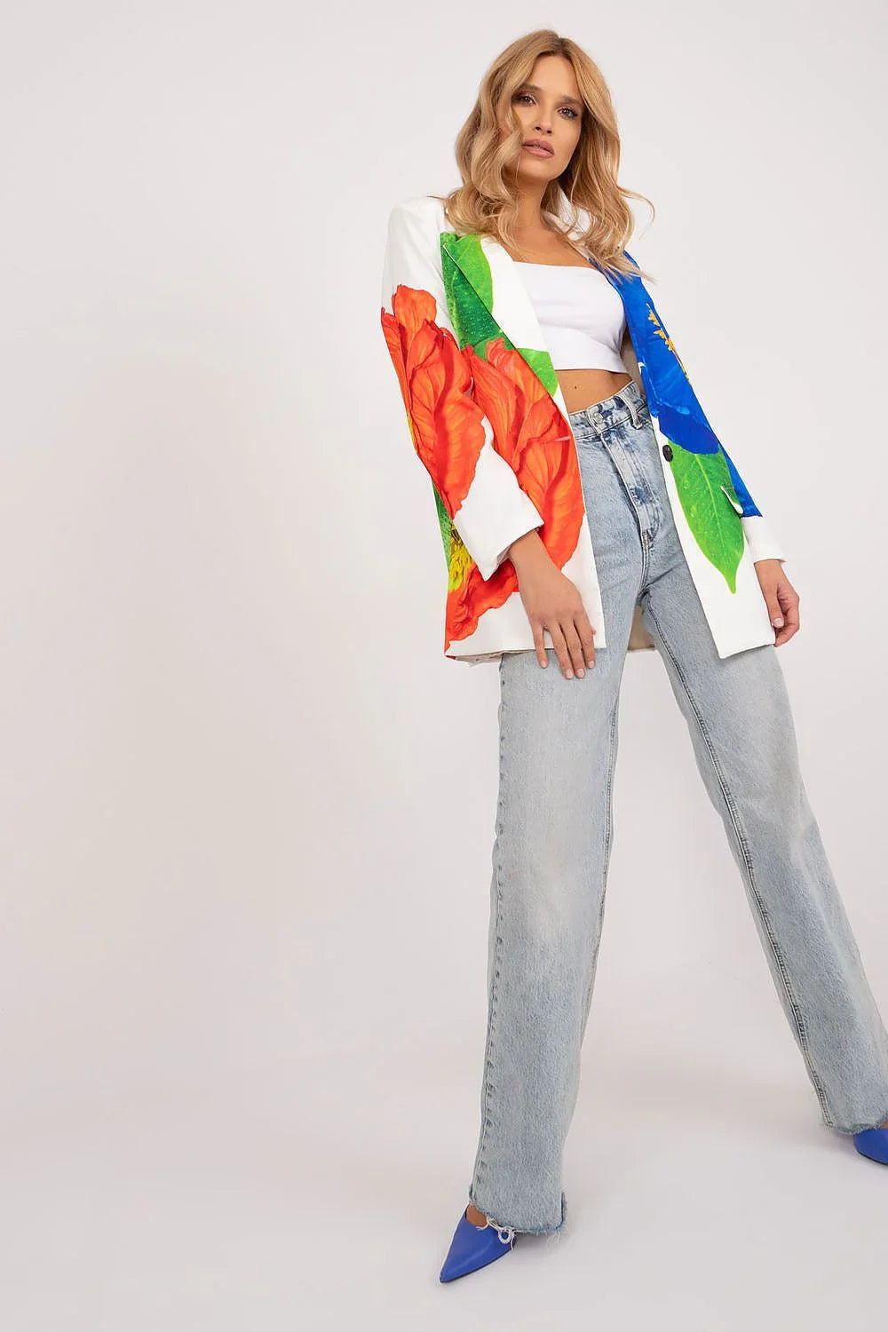 Women's Lightweight Button Blazer – White – Blazer | GUOCALI – view 2