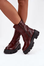 Women's Lined Platform Heeled Boots – Red – Boots | GUOCALI – view 3