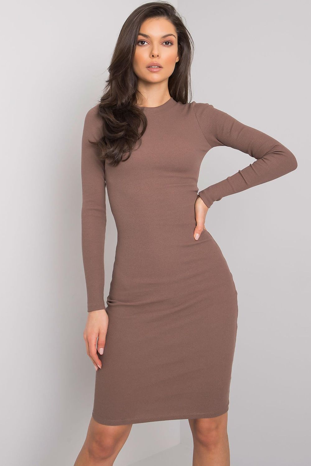 Women’s Pink Slim Knee-Length Round Neck Dress - Guocali
