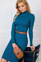 Women’s Pink Slim Knee-Length Turtleneck Dress - Guocali