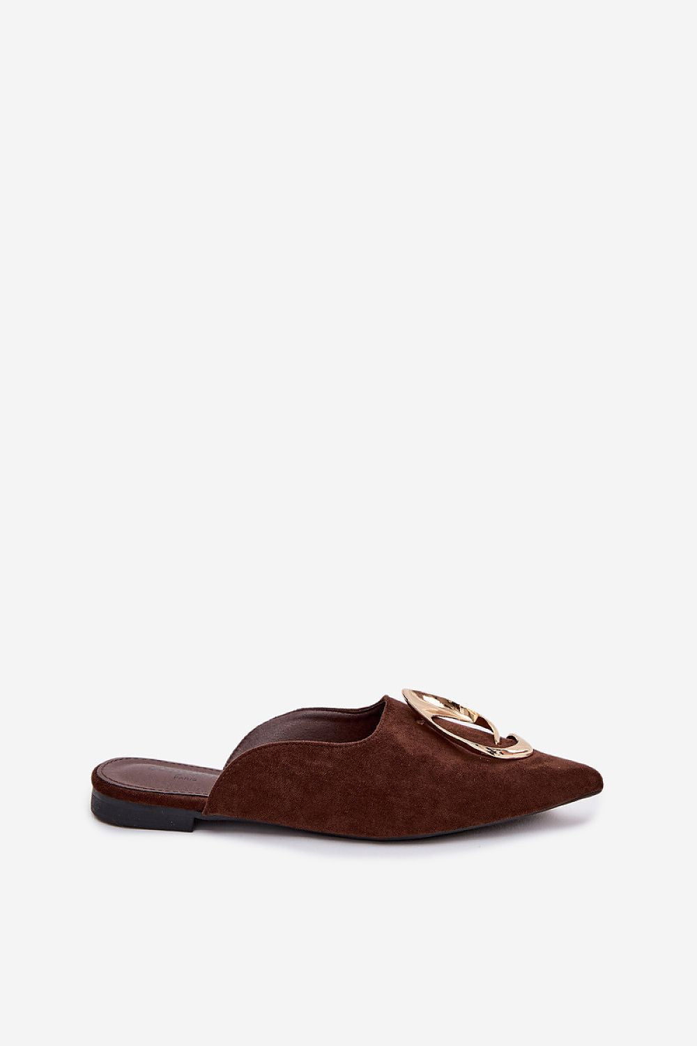 Women's Pointed-Toe Suede Mules with Gold Detail – Sandals | GUOCALI – view 2