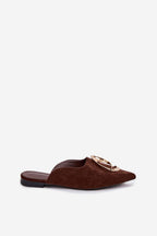 Women's Pointed-Toe Suede Mules with Gold Detail – Sandals | GUOCALI – view 2