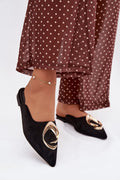 Women's Pointed-Toe Suede Mules with Gold Detail – Sandals | GUOCALI – view 4