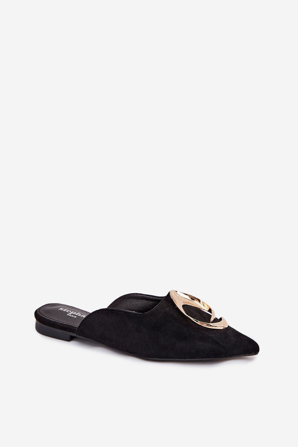 Women's Pointed-Toe Suede Mules with Gold Detail – Sandals | GUOCALI – view 5