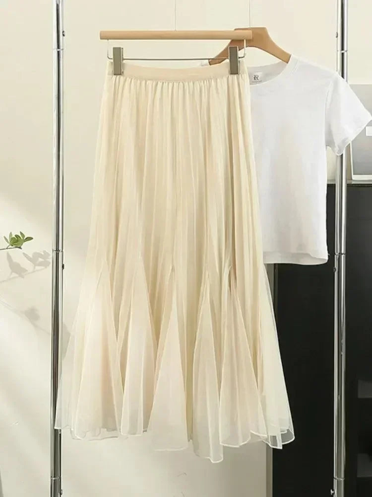 Women's Reversible Pleated High-Waist Midi Skirt – Skirt | GUOCALI – view 4