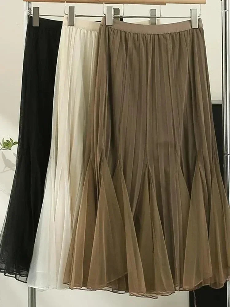 Women's Reversible Pleated High-Waist Midi Skirt – Skirt | GUOCALI – view 6