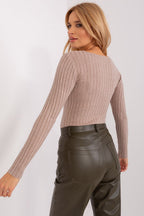 Women's Ribbed Viscose Sweater – Beige – Sweater | GUOCALI – view 3