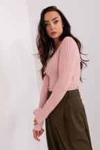 Women's Ribbed Viscose Sweater – Pink – Sweater | GUOCALI – view 2