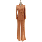 Women's Silk Satin Double-Breasted Pantsuit – Orange – Pant Suit | GUOCALI