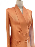 Women's Silk Satin Double-Breasted Pantsuit – Orange – Pant Suit | GUOCALI – view 2