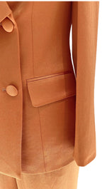 Women's Silk Satin Double-Breasted Pantsuit – Orange – Pant Suit | GUOCALI – view 5