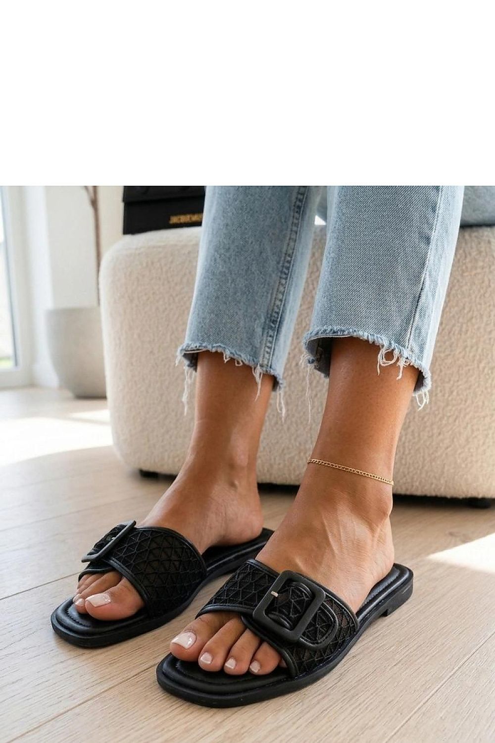 Women's Slip-On Buckle Sandals – Black – Sandals | GUOCALI – view 2