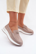 Women's Suede Leather Platform Moccasins – Beige – Moccasins | GUOCALI