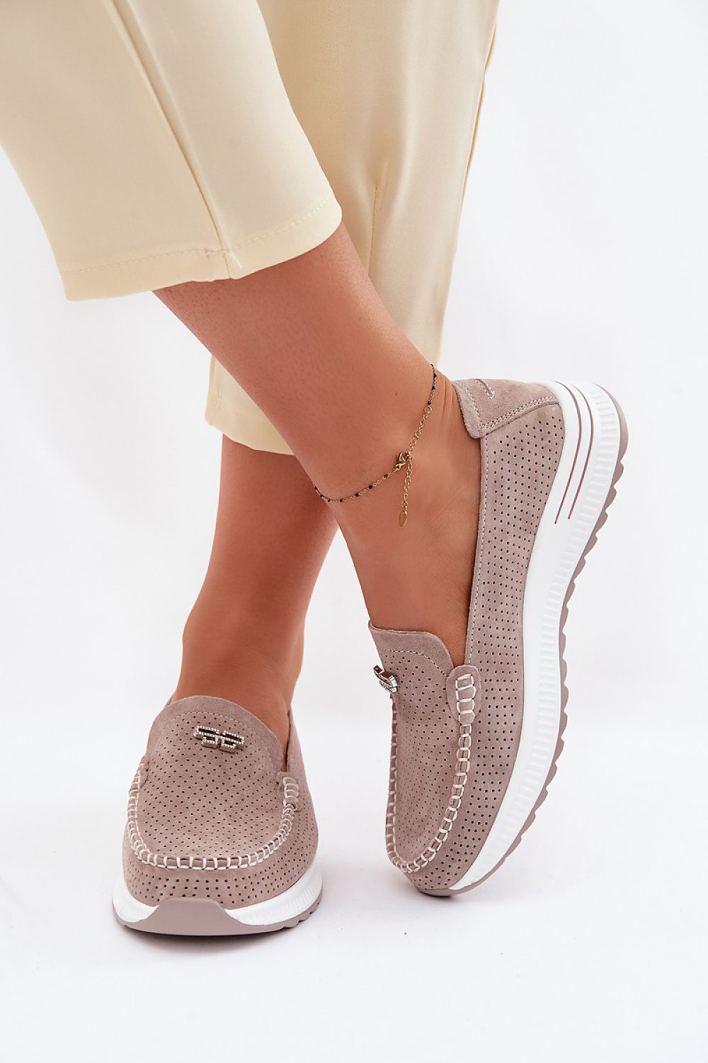 Women's Suede Leather Platform Moccasins – Beige – Moccasins | GUOCALI – view 3
