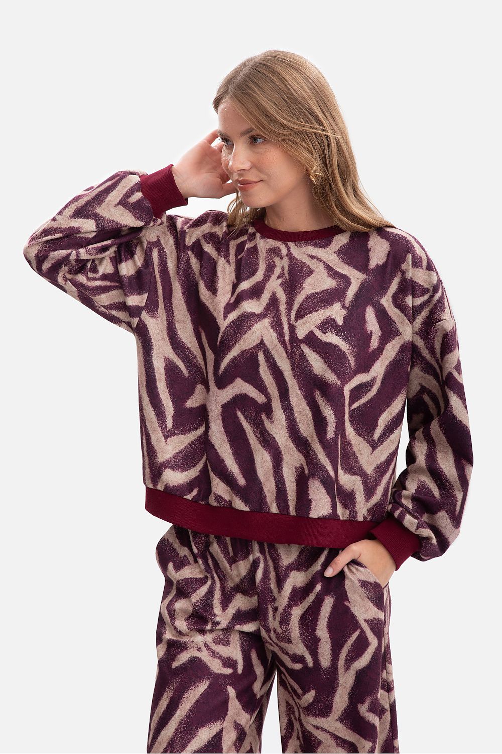 Women's Sweatshirt Animal Print Brushed Knit Crew Neck – Sweatshirt | GUOCALI