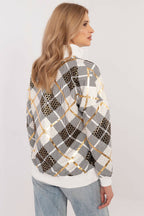 Women's Sweatshirt Argyle Quarter-Zip Mock Neck Cotton Blend – Sweatshirt | GUOCALI – view 3
