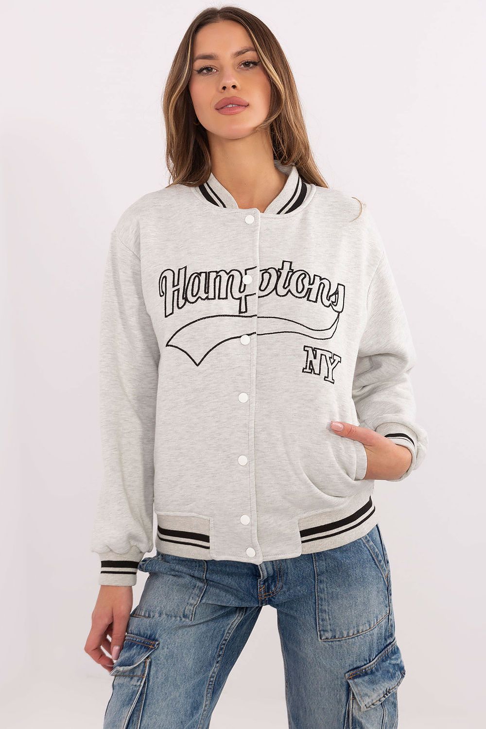 Women's Sweatshirt Collarless Button Front Letter Print – Sweatshirt | GUOCALI