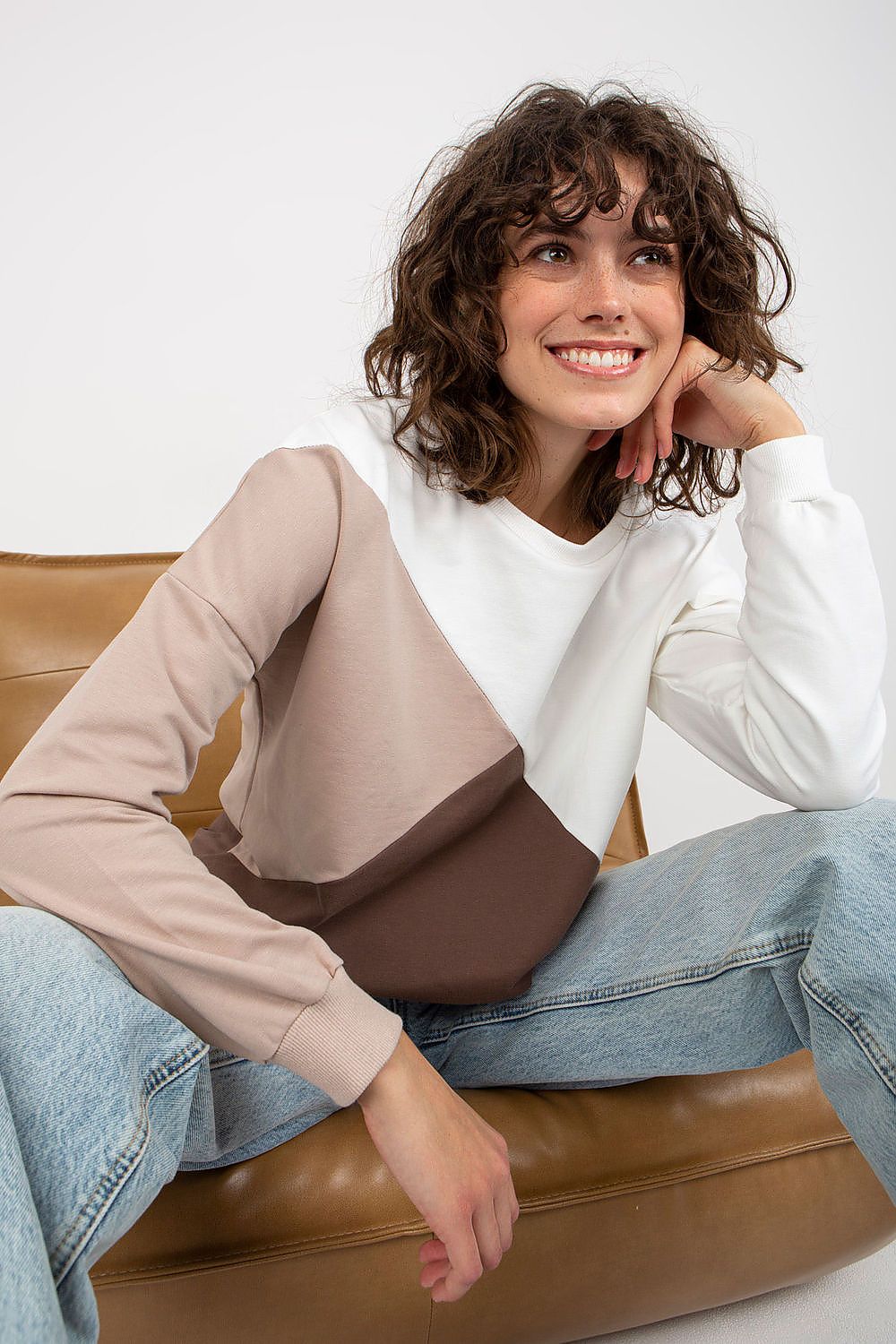 Women's Sweatshirt Color Block Crew Neck Cotton Blend – Sweatshirt | GUOCALI – view 7