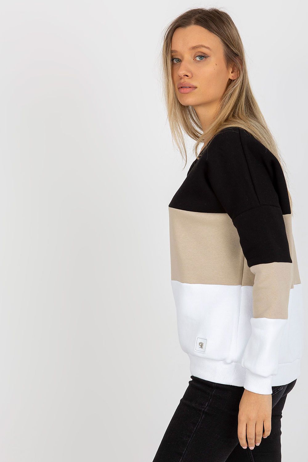 Women's Sweatshirt Color Block V-Neck Cotton Blend – Sweatshirt | GUOCALI – view 3