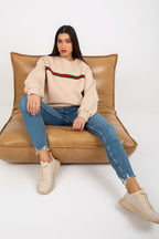 Women's sweatshirt beige crew neck chest stripe front view