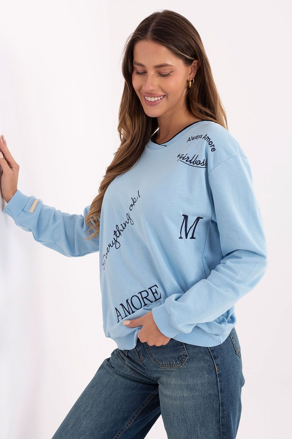 Women's Sweatshirt Crew Neck Embroidered Lettering Cotton Blend – Sweatshirt | GUOCALI – view 2