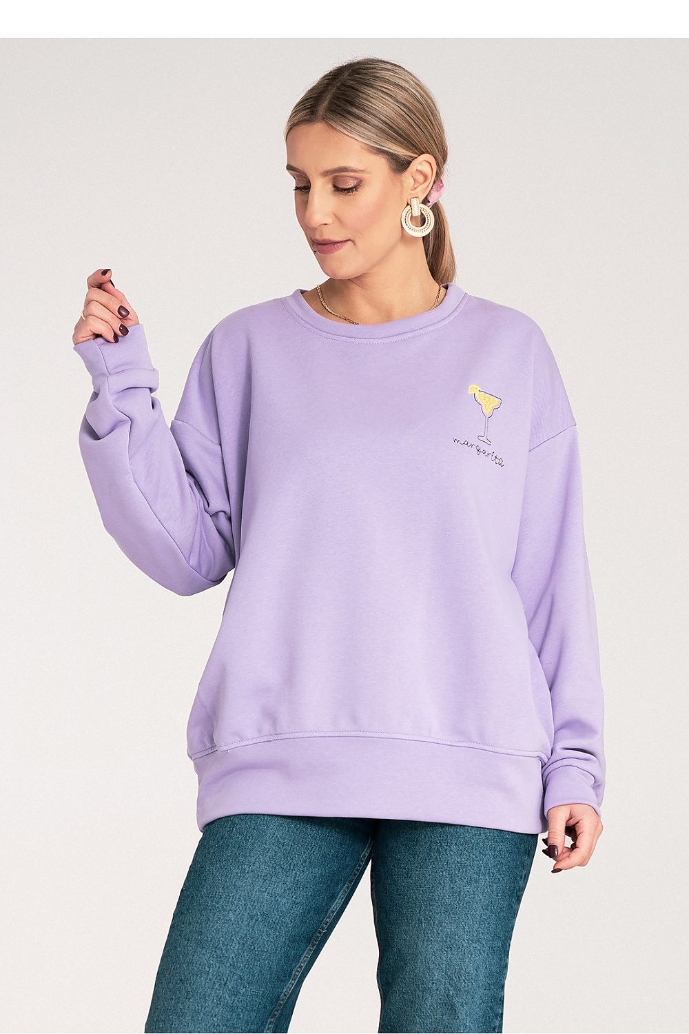 Women's Sweatshirt Crew Neck Embroidered Loose Fit Cotton Blend – Sweatshirt | GUOCALI – view 8