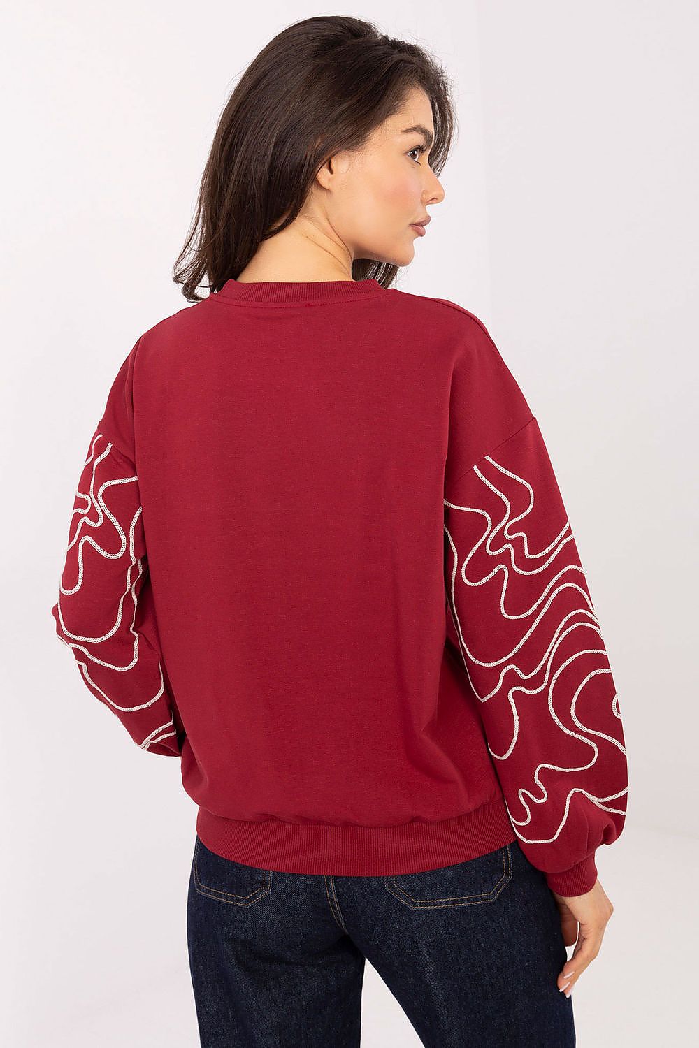 Women's Sweatshirt Crew Neck Embroidered Sleeves Cotton Blend – Sweatshirt | GUOCALI – view 3