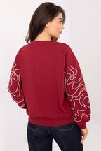 Women's Sweatshirt Crew Neck Embroidered Sleeves Cotton Blend – Sweatshirt | GUOCALI – view 3