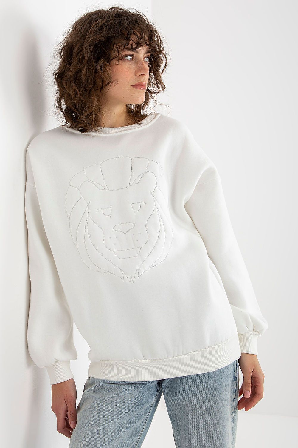 Women's Sweatshirt Crew Neck Front Embroidery Cotton Blend – Sweatshirt | GUOCALI – view 12