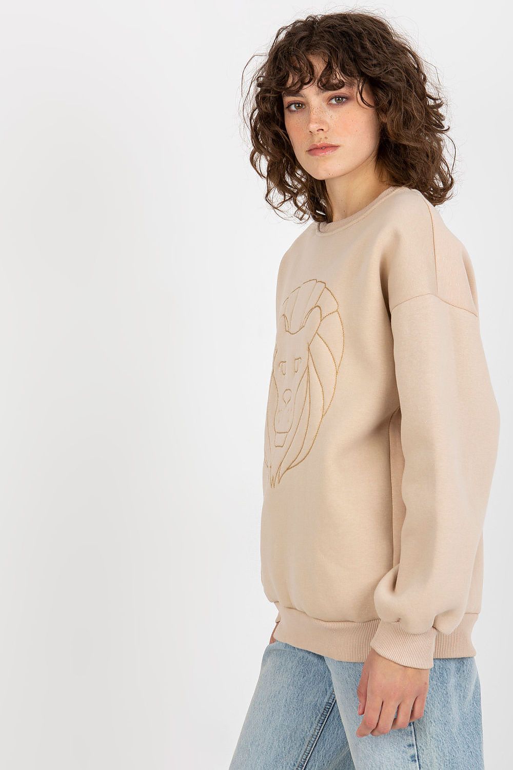 Women's Sweatshirt Crew Neck Front Embroidery Cotton Blend – Sweatshirt | GUOCALI – view 2