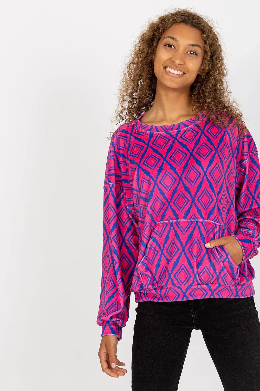 Women's Sweatshirt Crew Neck Geometric Kangaroo Pocket Pink – Sweatshirt | GUOCALI