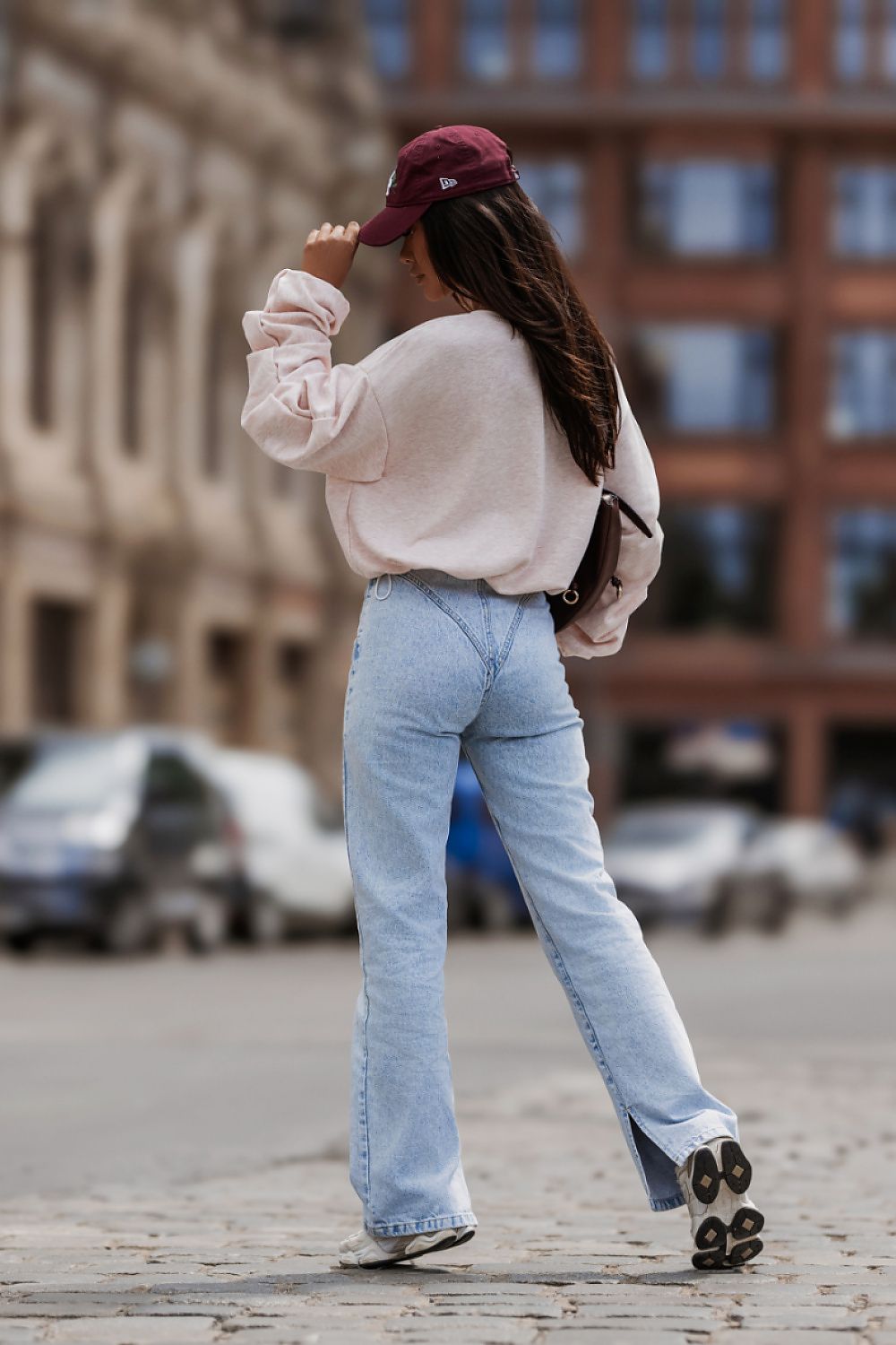 Women's sweatshirt pink stretch cotton casual view