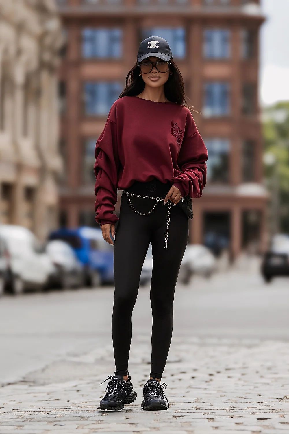 Women's Sweatshirt Crew Neck Loose Fit Stretch Cotton Red – Sweatshirt | GUOCALI – view 2