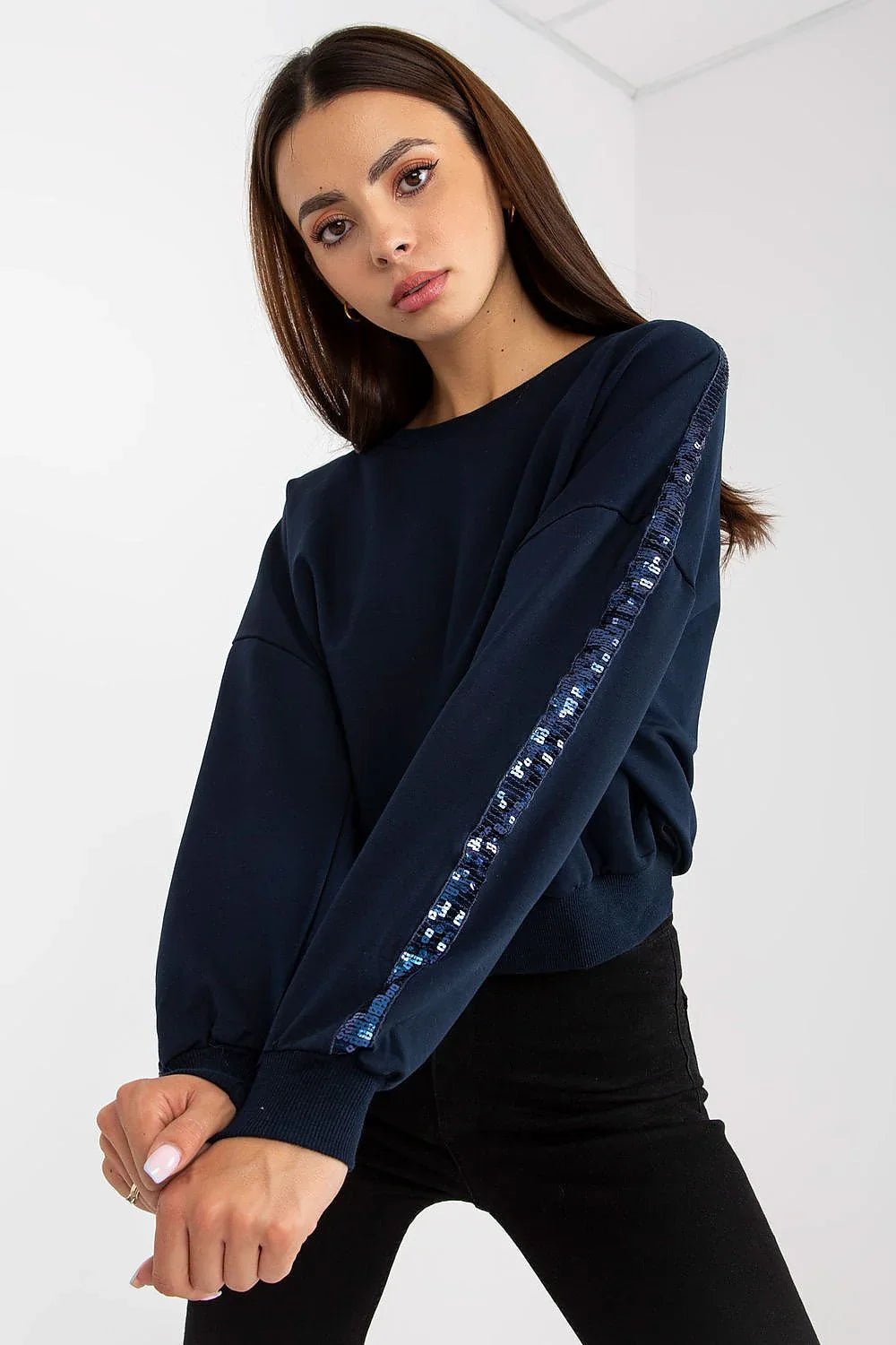 Women's Sweatshirt Crew Neck Minimalist Waist Length Stretch Viscose – Sweatshirt | GUOCALI