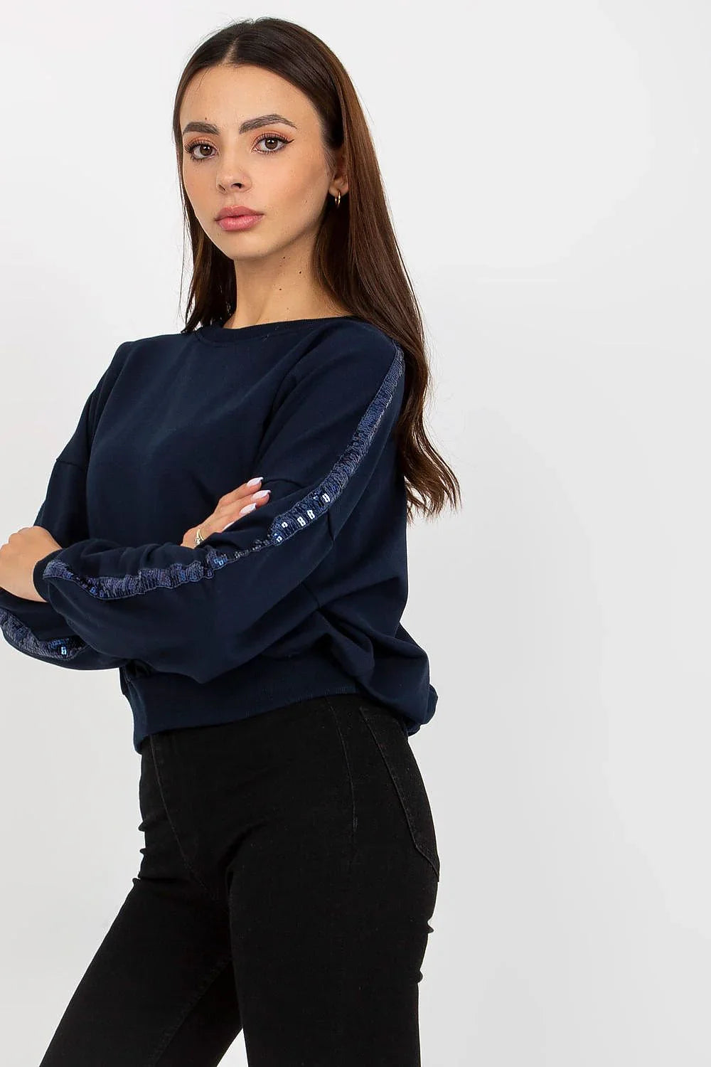 Women's Sweatshirt Crew Neck Minimalist Waist Length Stretch Viscose – Sweatshirt | GUOCALI – view 2
