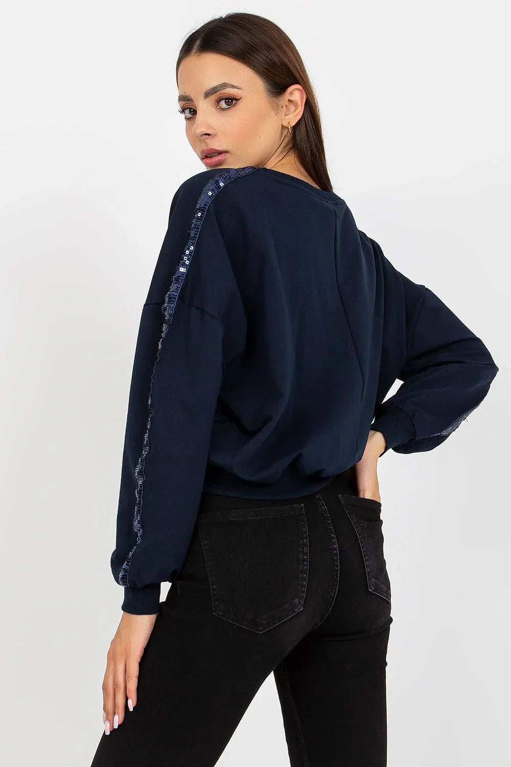 Women's Sweatshirt Crew Neck Minimalist Waist Length Stretch Viscose – Sweatshirt | GUOCALI – view 3