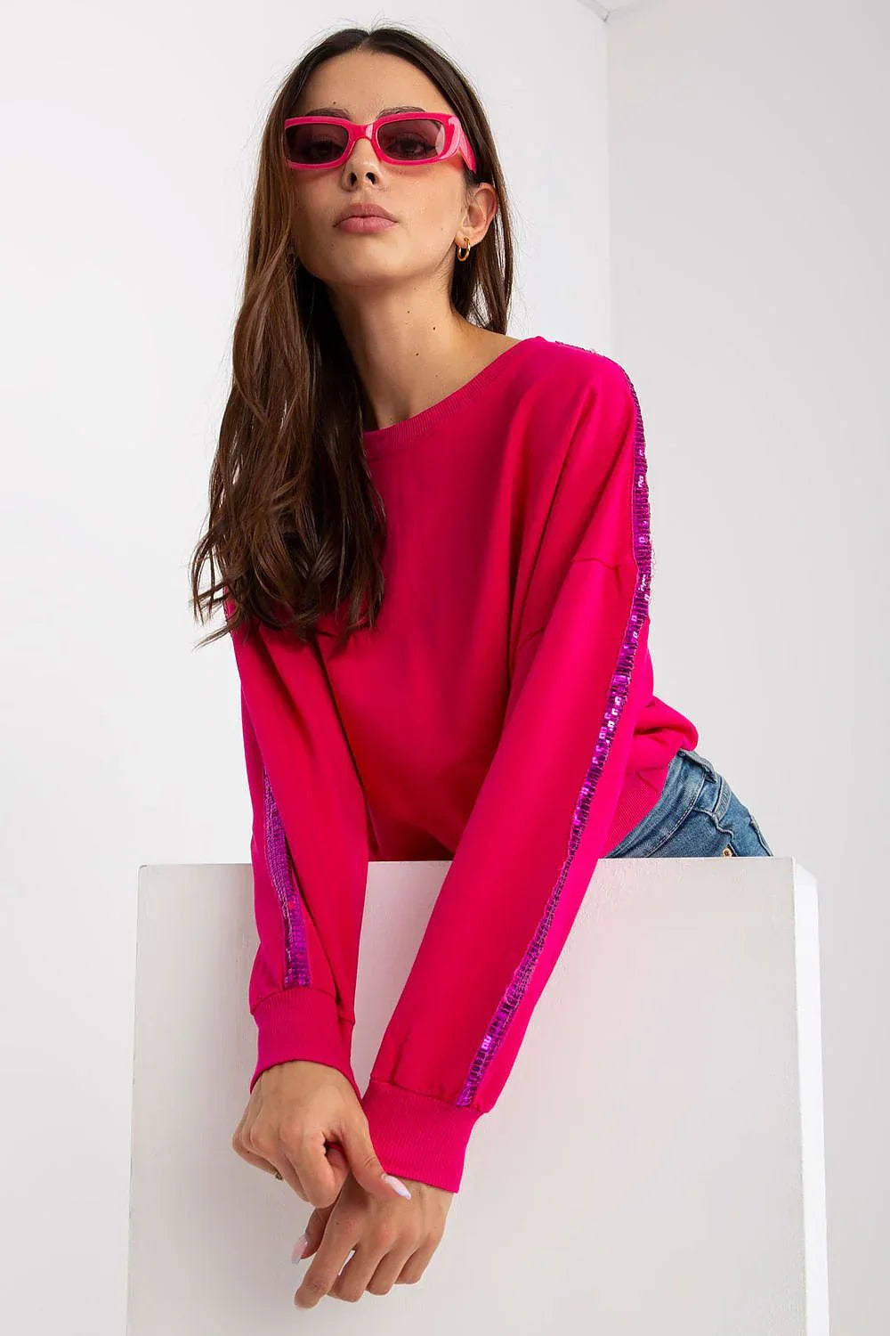 Women's Sweatshirt Crew Neck Minimalist Waist Length Stretch Viscose – Sweatshirt | GUOCALI – view 5