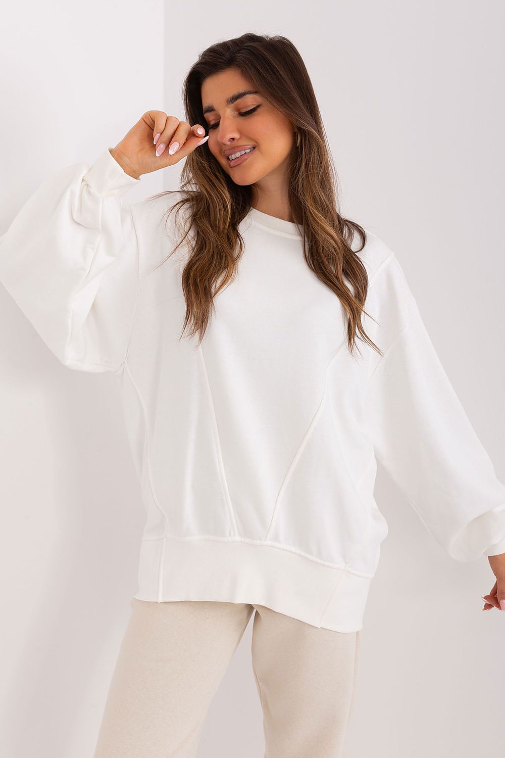 Women's Sweatshirt Crew Neck Oversized Solid Cotton Blend – Sweatshirt | GUOCALI – view 4