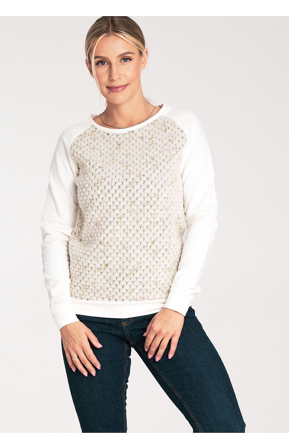 Women's Sweatshirt Crew Neck Raglan Textured Cotton – Sweatshirt | GUOCALI – view 4