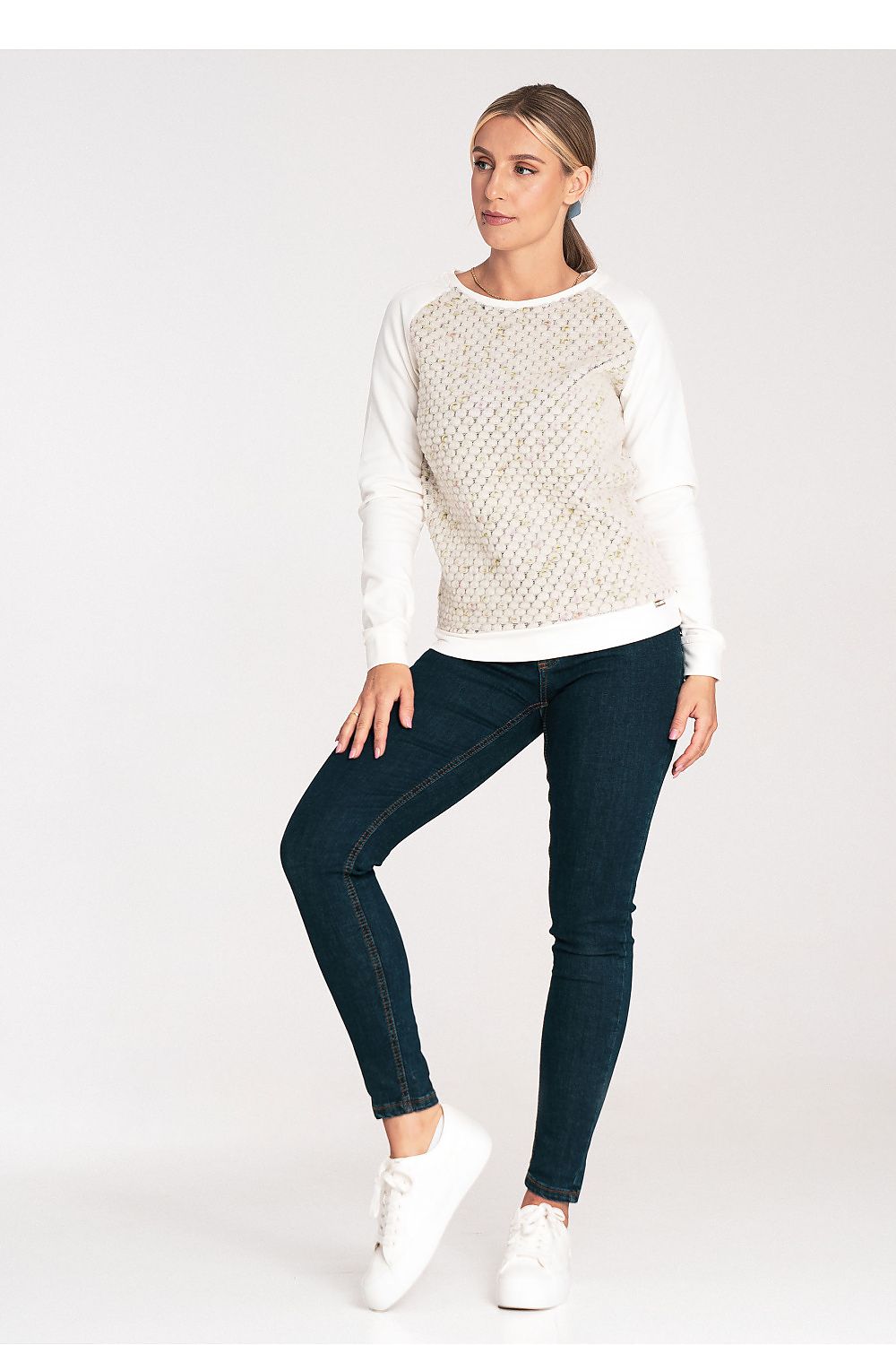 Women's Sweatshirt Crew Neck Raglan Textured Cotton – Sweatshirt | GUOCALI – view 5