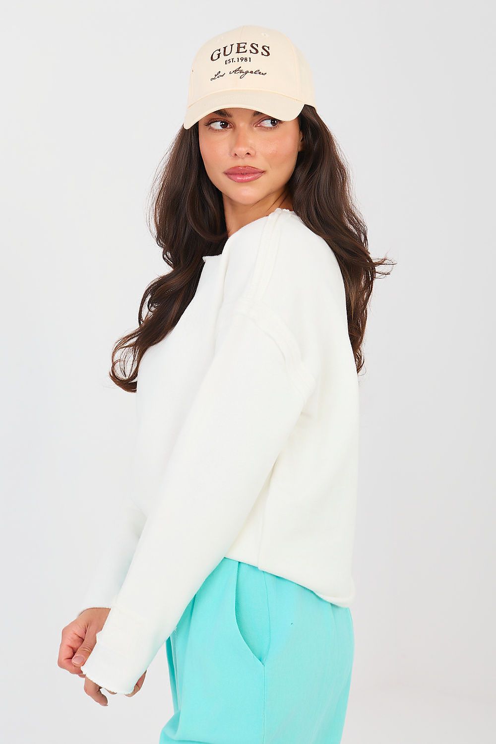 Women's sweatshirt beige long sleeves side view