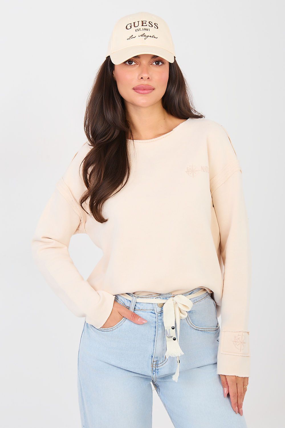 Women's sweatshirt beige alternate shade crew neck front view