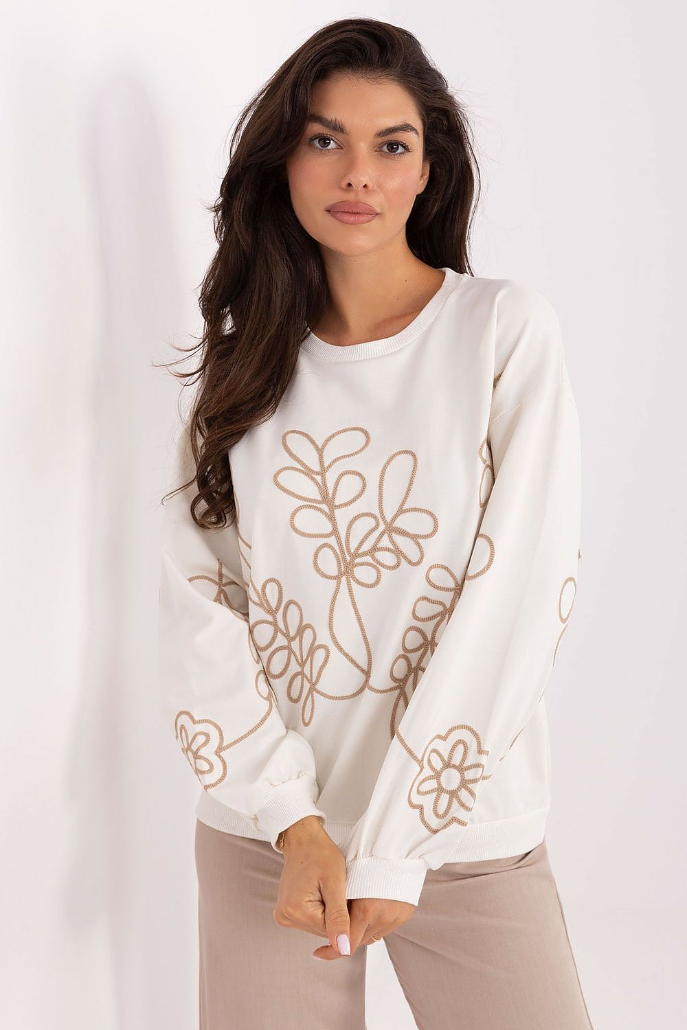 Women's Sweatshirt Crew Neck Subtle Embroidery Cotton Blend – Sweatshirt | GUOCALI – view 10