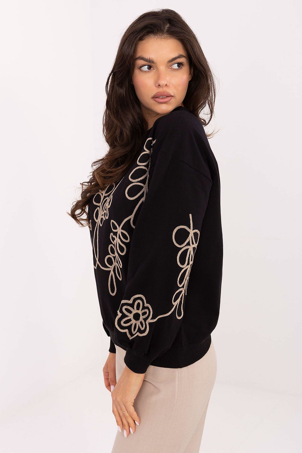 Women's Sweatshirt Crew Neck Subtle Embroidery Cotton Blend – Sweatshirt | GUOCALI – view 2
