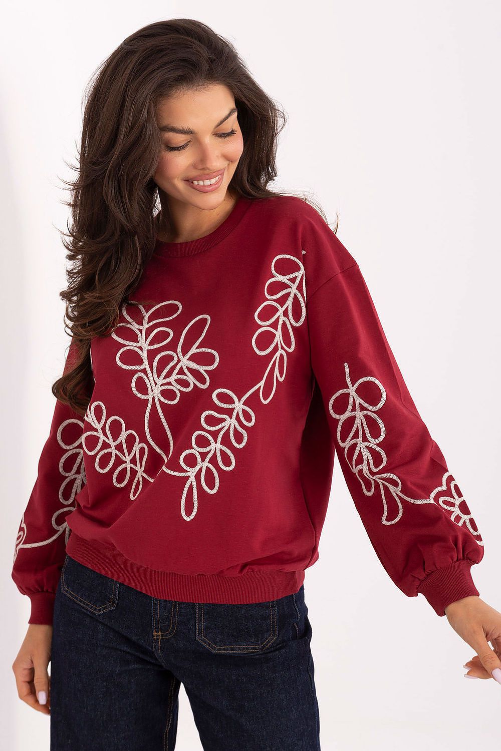 Women's Sweatshirt Crew Neck Subtle Embroidery Cotton Blend – Sweatshirt | GUOCALI – view 7