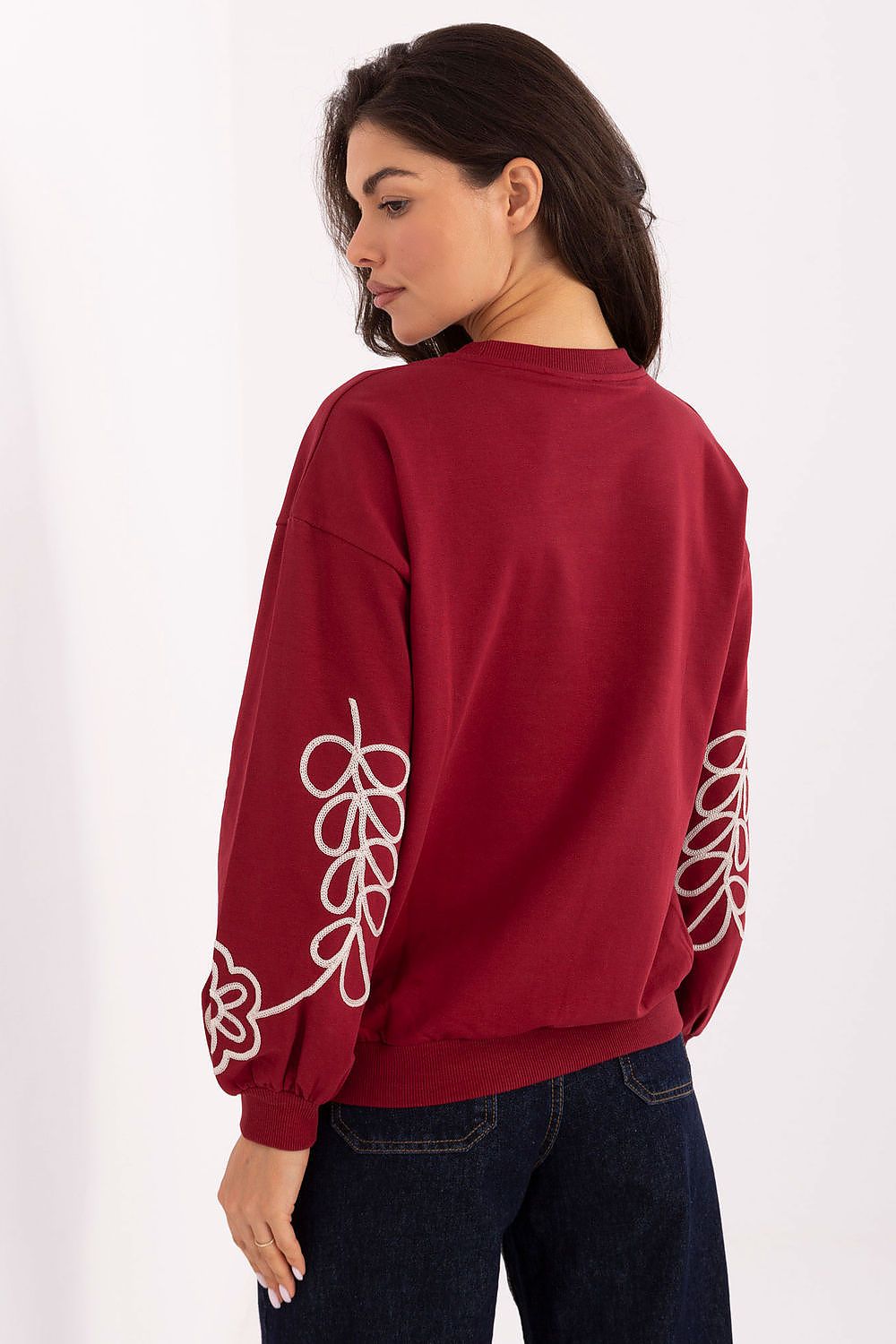 Women's Sweatshirt Crew Neck Subtle Embroidery Cotton Blend – Sweatshirt | GUOCALI – view 9